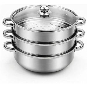 AuFranc 5 Quart Steamer for Cooking - Stainless Steel Steam Pot with Steamer Basket, Multipurpose Cooking Stock Pot with Tempered Glass Lid, Non-Toxic Cookware for Slow Cooking and Steaming (Silver)