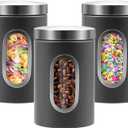 Canisters Sets for the Kitchen, 3pcs Sugar Flour Tea Coffee Storage Jars Stainless Steel Food Container Organizer for Kitchen Counter with Transparent Window (grey)