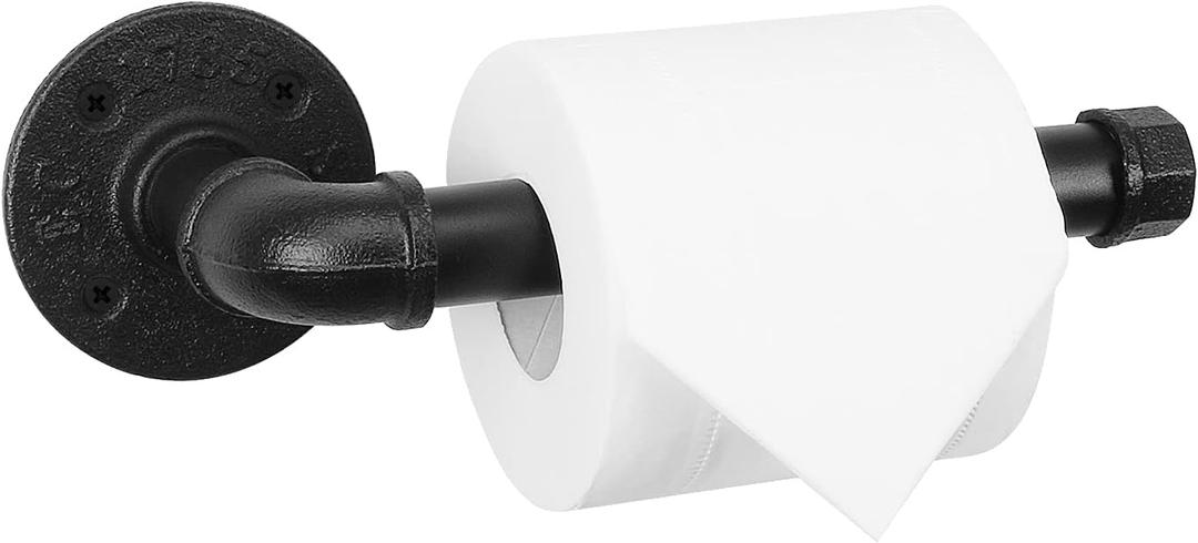 NearMoon Industrial Pipe Toilet Paper Holder, Heavy Duty DIY Toilet Roll Holder for Bathroom, Living Room and Kitchen, Vintage Rustic Iron Style Rustproof Bath Hardware, Wall Mounted (Black)
