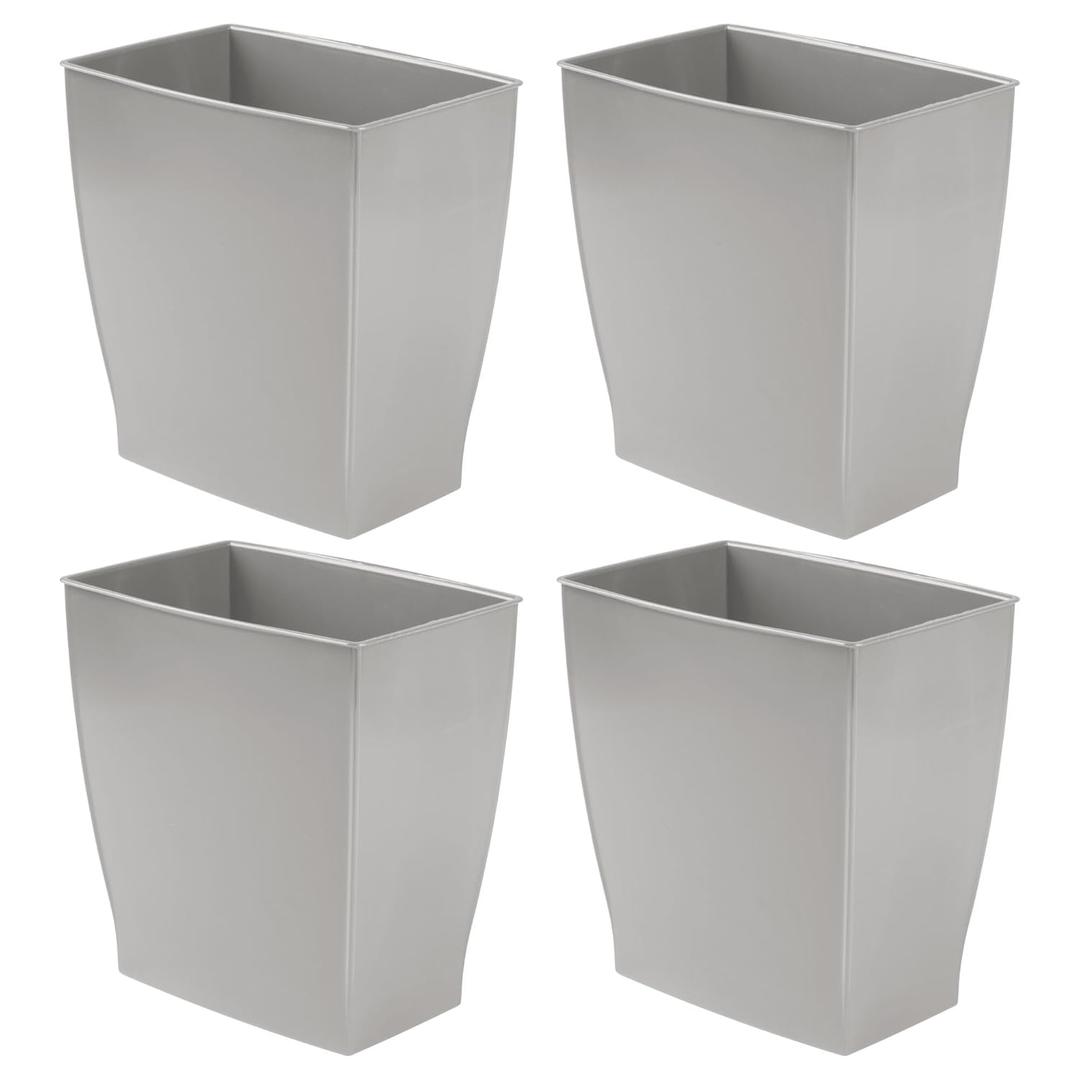 iDesign Small Plastic Bathroom Trash Can, Slim Rectangle, 4-Pack | Garbage Bin