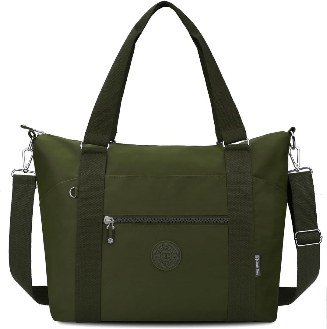 Small Travel Gym Duffel Bag for Women, Waterproof Nylon Weekender Overnight Bag Personal Item Carry on Bags for Airplanes Hospital Sports Fitness Dance Mommy Tote (Military Green)