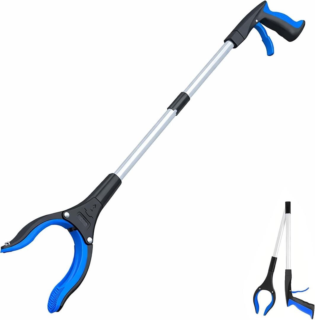 Grabber Reacher Tool  32” Extra Long Foldable Gripper and Reaching Tool  Heavy Duty Pick Up Stick Grabbers for Seniors, Trash, Surgery Recovery Must Haves Gifts (Blue)