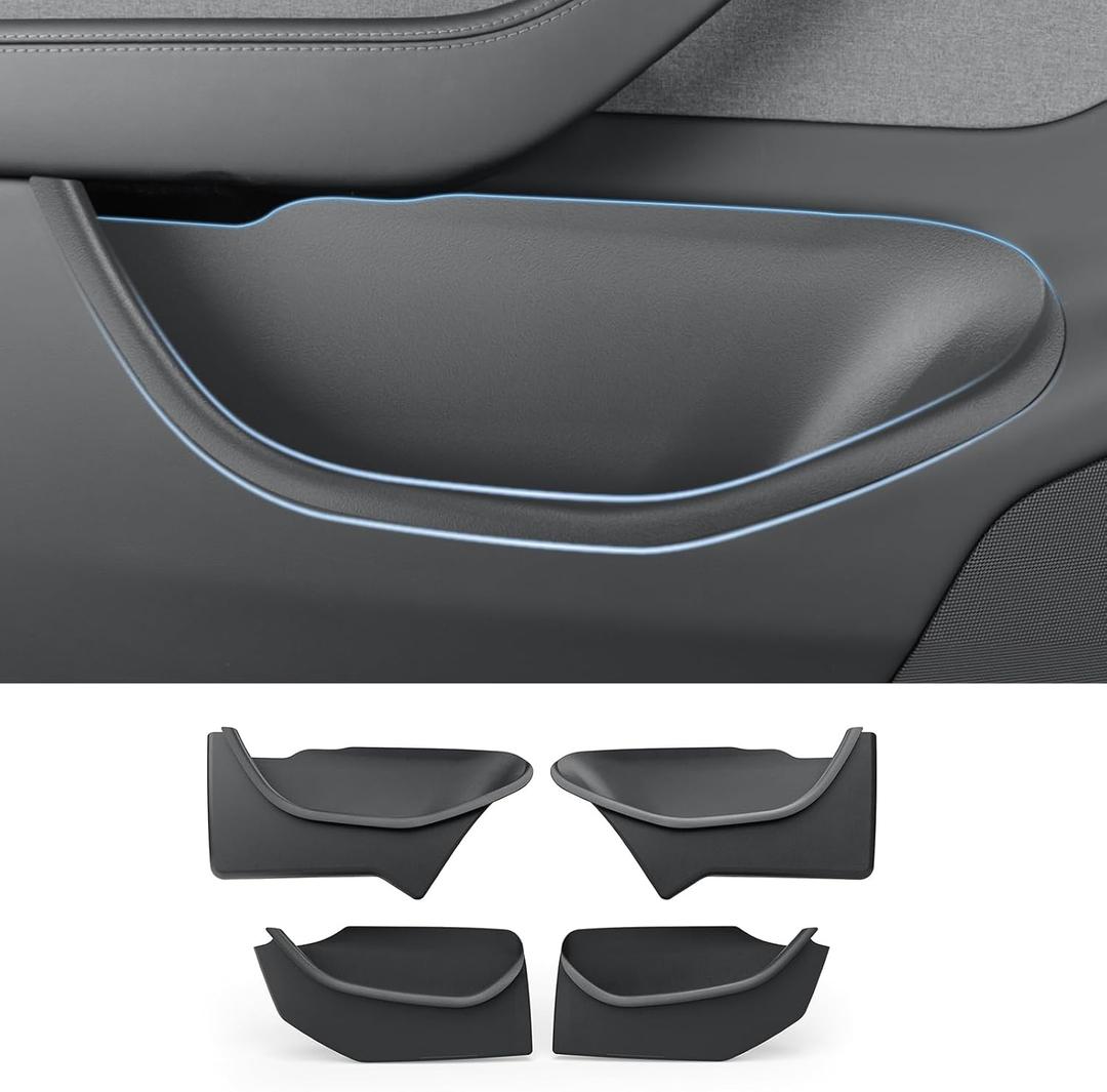 LUCKEASY 4PCS Door Side Storage Box Full Arounding for Tesla Model Y Juniper Standard/Premium/Performance 2025 2026 Front & Rear Door Pocket Inner Organizer Trays Full Cover Accessories TPE Black