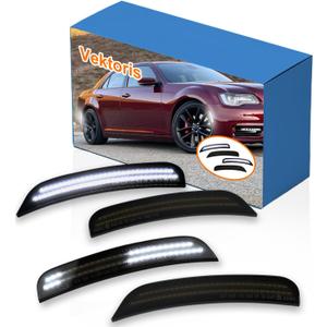 4PCS LED Fender Side Marker Lights Smoked Lens for Chrysler 300 2015-2024 -Replace OEM Part # 68213844AD/68213845AD/68214402AD/68214403AD, Front & Rear Bumper Side Marker Lamps (White Light)