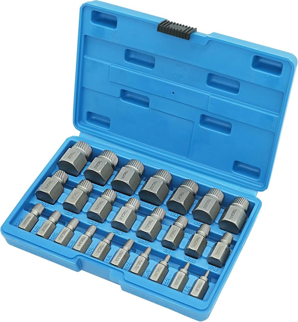 25-Piece Screw Puller Kit, Multi-Spline Hex Head, 3/8 Inch Drive Easy Removal Bolt Puller Kit for Removing Stripped, Rounded, Damaged, Broken, Screws and Bolts Removal Kit