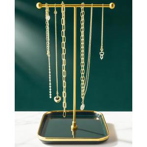VROOMIUM Necklace Holder- Ceramic Base 1ft Height Jewelry Organizer Stand, Aesthetic Jewelry Hanger Display for Necklaces, Bracelets, Rings, Exhibidor de Collares-Elegant Green