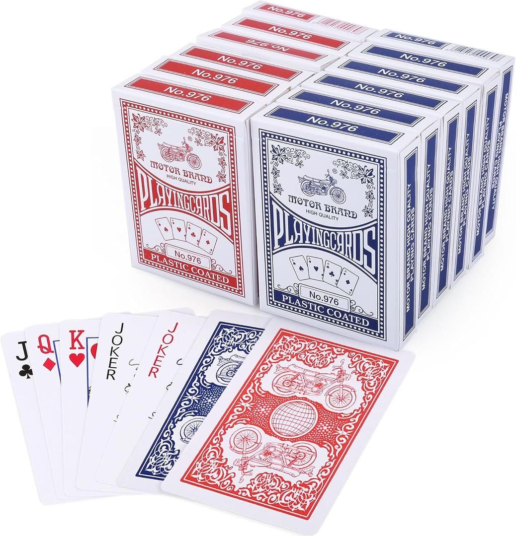 LotFancy Playing Cards, 12 Pack, Decks of Cards Bulk, Poker Size, Standard Index, for Blackjack, Euchre, Canasta Card Game, 6 Blue and 6 Red, Casino Grade Poker Cards