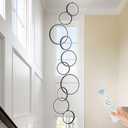 10 Rings Modern LED Chandelier for High Ceiling Dimmable Black Contemporary Pendant Light Fixture Long Foyer Chandelier for Entryway Staircase Dining Room Living Room, 3000-6500K