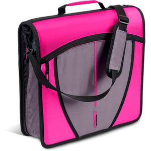 Case-it Mighty Zip Tab School Zipper Binder | 3-Inch O-Rings, 600-Sheet Capacity, 5-Subject Expanding File Folder, Multiple Pockets & Storage Organizer, Shoulder Strap | D-146 Magenta