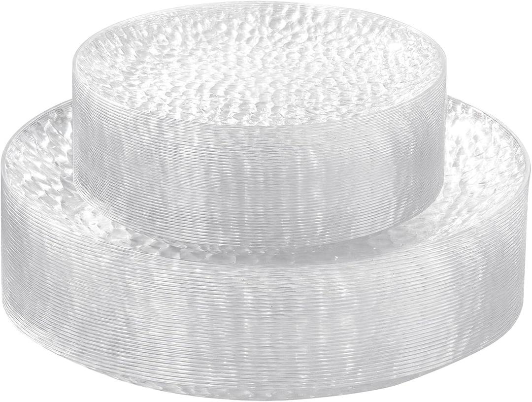 Rubtlamp 60Pcs Plastic Plates, Clear Disposable Plates, Hammered Heavy Duty Plastic Platos, Fancy Disposable Platos Include 30 Clear Dinner Plate, 30 Salad Plate For Bridal