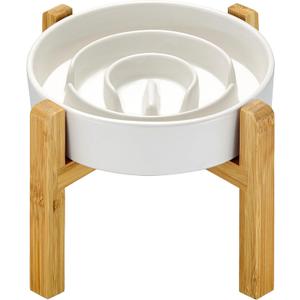 Ceramic Slow Feeder Dog Bowls Elevated, 2.0 Cups Slow Feeder for Medium and Large Dogs, Puzzle Maze Bowl to Slow Down Eating, 30oz, 8in, White