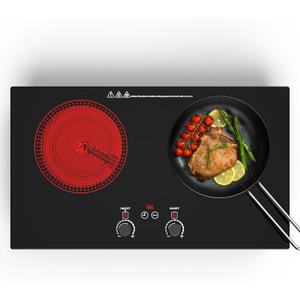Electric Cooktop,110V 2400W Electric Stove Top with LCD Touch and Knob Control,Built-in and Countertop 2 Burner Electric Cooktop with 11 Power Levels, Kids Lock & Timer,Overheat Protection.
