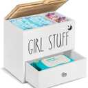 Tampon Holder for Bathroom Decor and Storage, Wood Feminine Product Organizer with Drawer and Lid, Pad and Tampon Organizer Bathroom Accessories Box for Tampon Storage, White Cotton Ball/Swab Holder