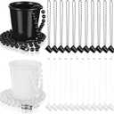 Dandat 24 Pcs Shot Glass on Beaded Necklace Graduation Accessories Disposable Mini Plastic Shot Cups for Graduation Party Accessories Bachelorette Birthday Wedding Festival Party Favor(Black, White)
