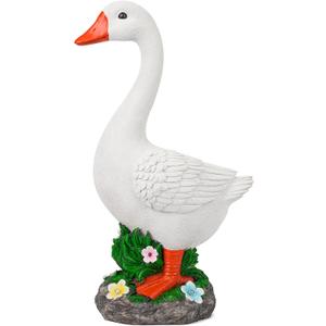 Large Porch Goose Statue with Solar Garden Light,20 Inch Realistic Hand-Painted Goose Sculpture, All-Weather Resin Outdoor Decor for Garden, Yard, Patio, Fits Standard Goose Porch Duck Outfits,White