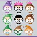 UUT Birthday Photo Prop Party Favor Packs - Paper Masks Glasses 9Pcs Set, for Funny Princess Queen Cartoon Theme Costume Parties Accessory Gift, Halloween Fairy Tale Cosplay; BX9