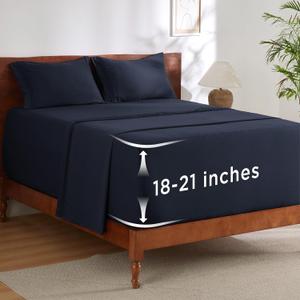 Bedsure Deep Pocket Queen Sheets Set - Fits Mattresses Up to 21 Inches Thick - 2 Piece GentleSoft Bed Sheets, Moisture Wicking, Soft & Cooling Bedsheet & Pillowcases, Easy & Secure Fit, Navy