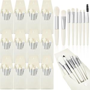 Tioncy 12 Sets Travel Makeup Brush Set Bulk Brushes Bag Bridesmaid Gift Synthetic Fibre Face Make up Brushes Angled Blush Brush for Wedding Bridal Shower Favors Bachelorette Party Gift(White)