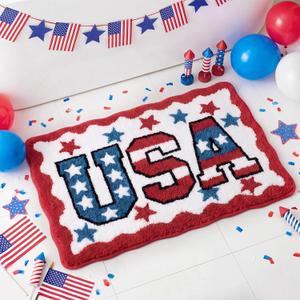 Dunzy American Flag USA Bathroom Rugs 4th of July Patriotic Rug 250th Anniversary Red White Blue Tufted Soft Absorbent Bath Mat Non Slip Independence Day Memorial Day Holiday Decor, 16 x 24 Inch