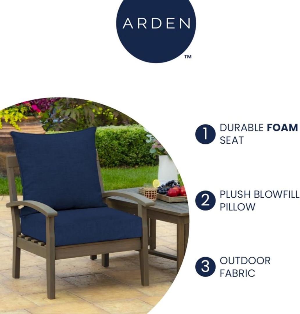 Arden Outdoor Foam Deep Seat Cushion (1 Pack), 22x24, Premium High-Density Foam, Never Flattens, Weather-Proof for Patio Chair Sofa Couch, Clark Blue