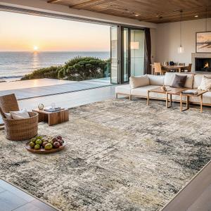 8x10 Area Rugs for Living Room - Washable Rug Modern Abstract Soft Large Neutral Non-Slip Carpet Indoor Floor Thin Carpets for Bedroom Dining Room Farmhouse Nursery Home Office Brown Black Grey