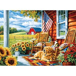 300 Piece Puzzles for Adults,Farm Country Life Puzzles for Adults Children Seniors,Sunflowers Dog Jigsaw Puzzles for Kids Ages 8-10 10-12,Landscape Puzzle Letter on Back, Family Puzzle Game,20.5*15in