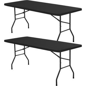 6ft Fitted Tablecloths Rectangle - 2 Pack Outdoor Picnic Table Covers with Elastic, Washable Folding Table Protector for Party Camping Vendor Booth, 30x72 Inch, Black