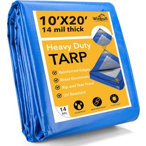 Tarp 10x20 Feet 14 Mil Heavy Duty Waterproof Tarp, Large Multipurpose Cover with Brass Grommets and Reinforced Edges, UV Resistant Thick Poly Tarps for Outdoor Camping Tent Pool Car, Blue