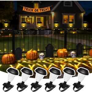 Solar Fence Lights Outdoor, Waterproof Patio Lights with Warm White Color for Halloween & Christmas Decor, for Fence, Trampoline, Stairs, Yard, Pathway, 6 Pack