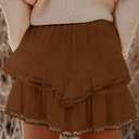 Flowy Shorts for Women Casual Boho Ruffle Tiered Skorts High Waist Mini Skirts Golf Tennis Crochet Shorts (Brown, XXL)