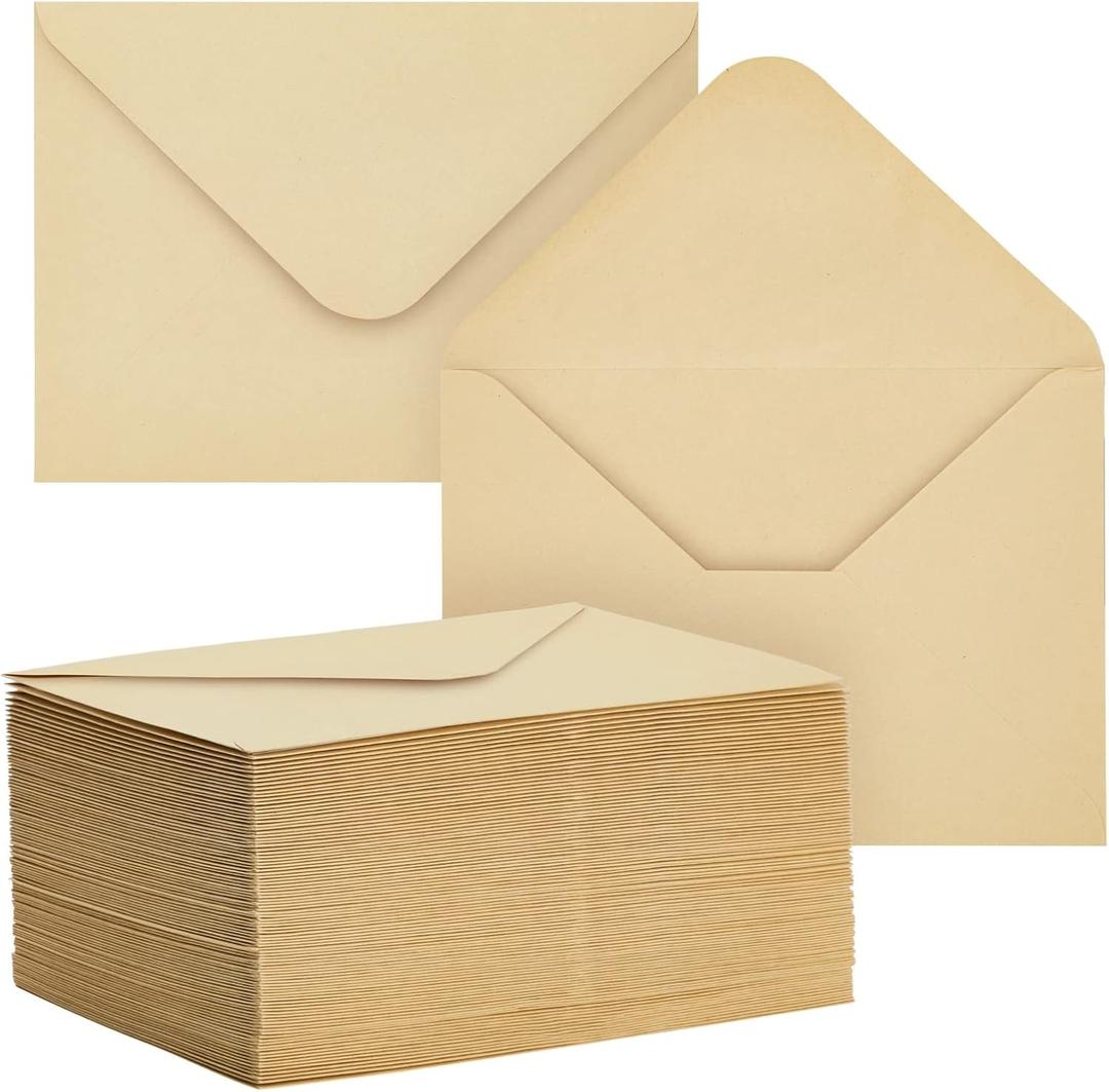 100 Pack A6 Kraft Paper Envelopes, V-Flap Envelope - Ideal for Invitations, Weddings, Birthdays, Baby Showers, Greeting Cards & Thank You Notes (Light Brown)