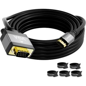 HDMI to VGA Cable 25 FT, Uni-Directional HDMI (Source) to VGA (Display) Cable, Black Male to Male Cord, Gold-plated Connectors, Aluminum Shells, for PC, Desktop, Laptop, Monitor, Projector, HDTV, Xbox