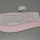 Ergonomic Wireless Keyboard and Mouse Combo, Wave Keys Keyboard with Wrist Rest for Natural Typing, 3 DPI Adjustable Ergonomic Silent Mouse for Computer/ Laptop/ Windows/ Mac (Pink)