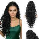 Ponytail Extension, HOOJIH Clip in Ponytail 24 Inch Hair Extension Curly Wavy Ponytail Fluffy Soft Synthetic Fiber Hair Pieces for Women - Black