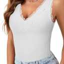 Rooscier Women's Lace Patchwork Sexy Deep V Neck Knitted Vests Undershirt Camis Tank Tops (M)