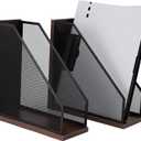 Antique Wooden Magazine Holder,Mesh File Holder for Desk, Office Desk Accessories Decorative File Box (2 Pack Black)