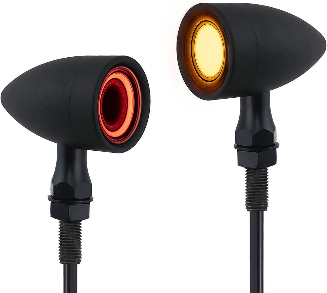 Motorcycle Turn Signals Led Tail Lights 2 Pack, Retro 40 Leds Amber Red Brake Light Rear Indicator Blinkers Universal Fits Harley Davidson Honda Kawasaki Suzuki Triumph Yamaha (Matte Black)