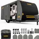 CAMMOO RV Cover for 30-33ft Travel Trailer 9 Layer 180g Heavy Duty Snowproof Waterproof Windproof UV- Resistant All Weather Protection with Full Kit Includes Tire Covers Tongue Jack Cover Storage Bag