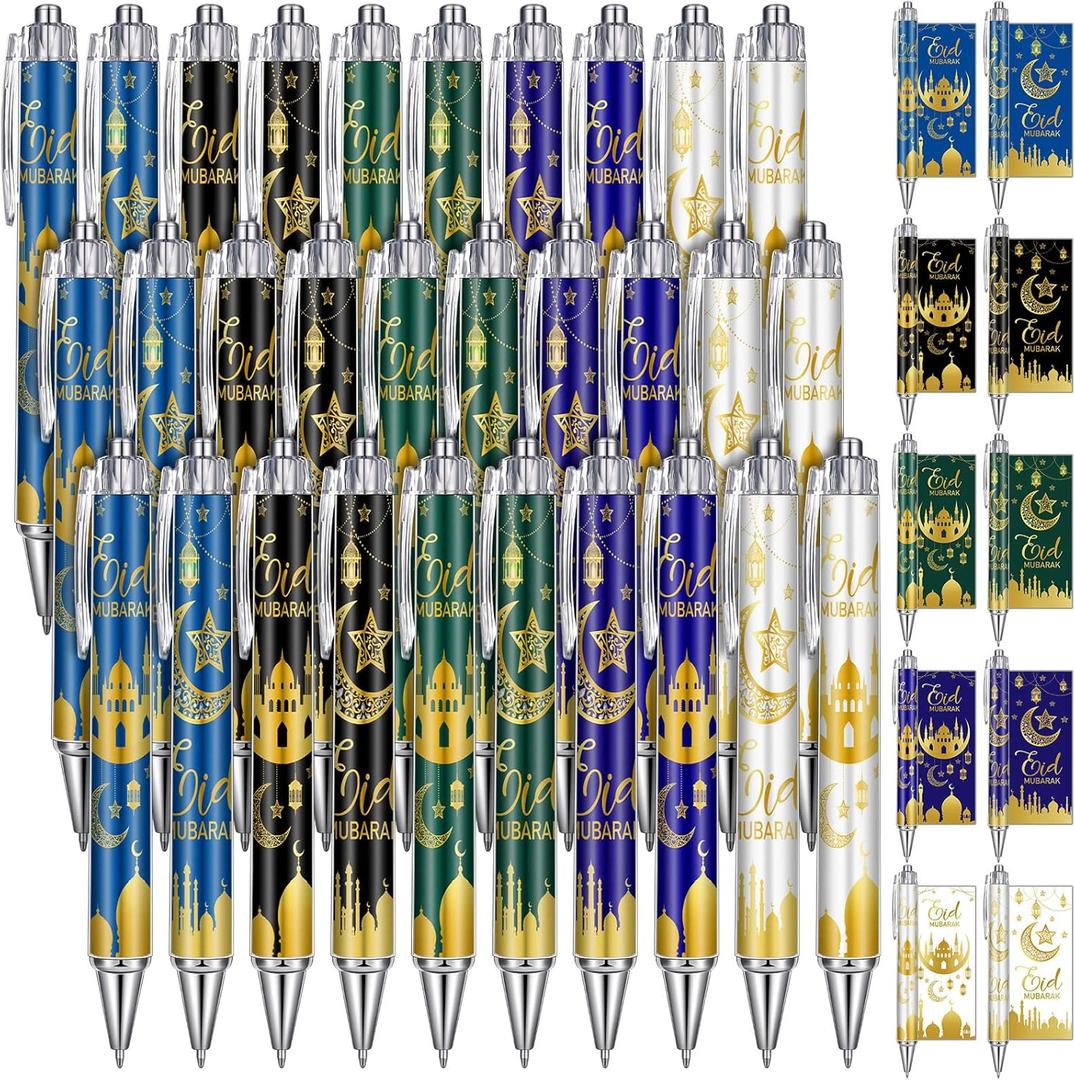 30 Pcs Eid Mubarak Pens Bulk Ramadan Gifts Mubarak Ballpoint Pens Eid Party Favors Arabic Novelty Muslim Gifts Islamic Goody Bag Stuffers