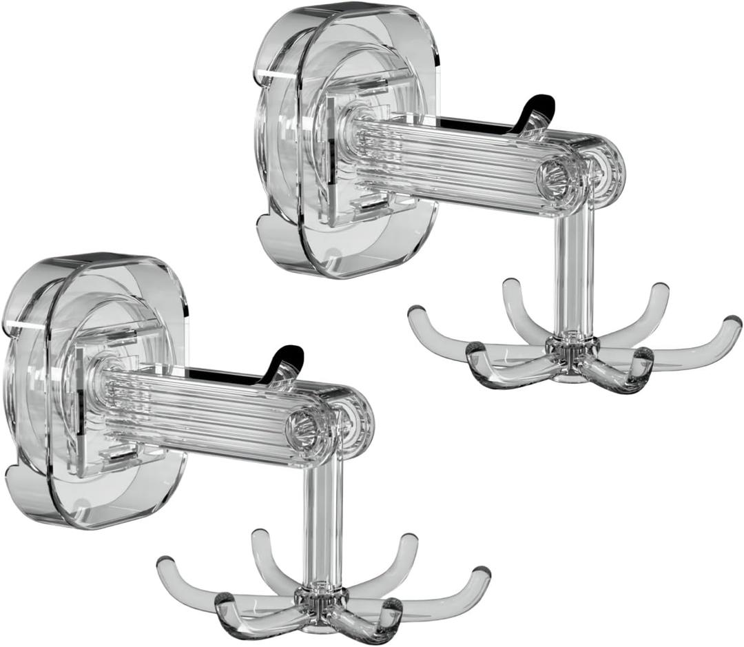Hanging Utensil Holder Hooks Kitchen Utensil Hanger Wall Mount 360 Rotating Folding Hook Strong Suction Cup Hook Utensil Rack with 6 Hooks for Kitchen Bathroom Cabinet 2 Pack (Transparent)