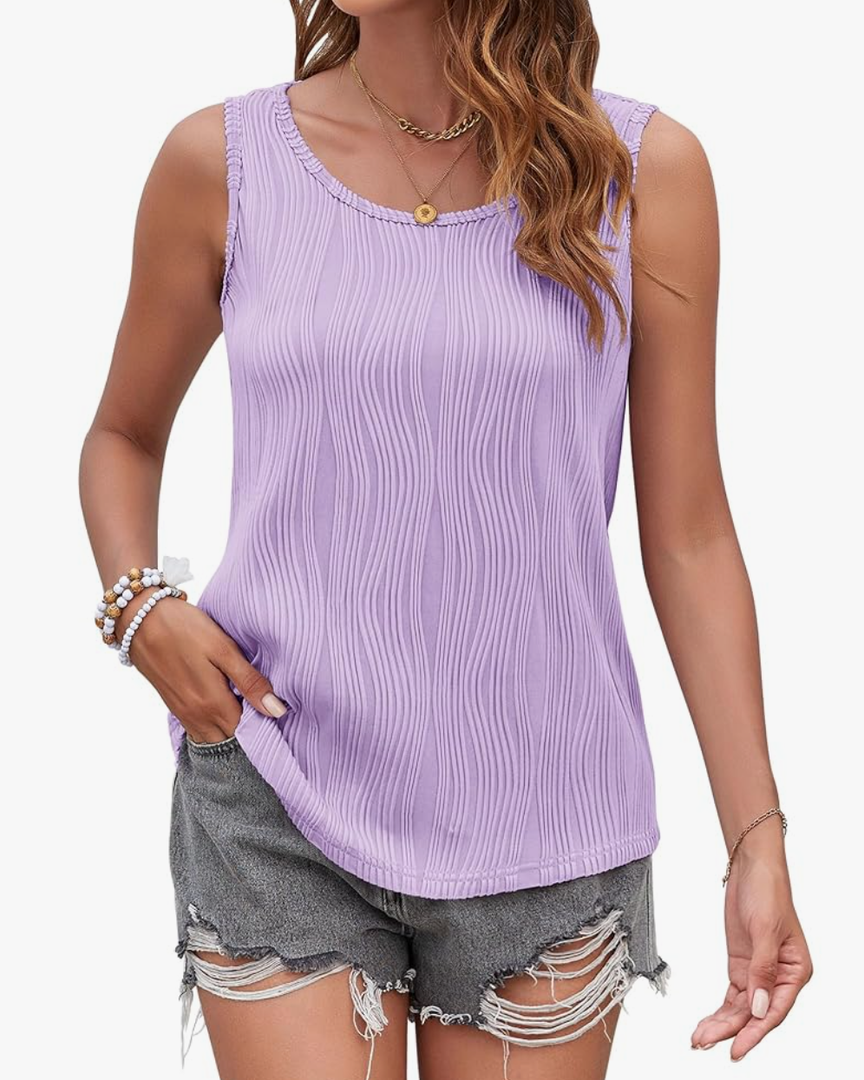 Womens Tops Summer Sleeveless T-Shirts Loose Casual Crewneck Textured Tee Blouses size S, Purple