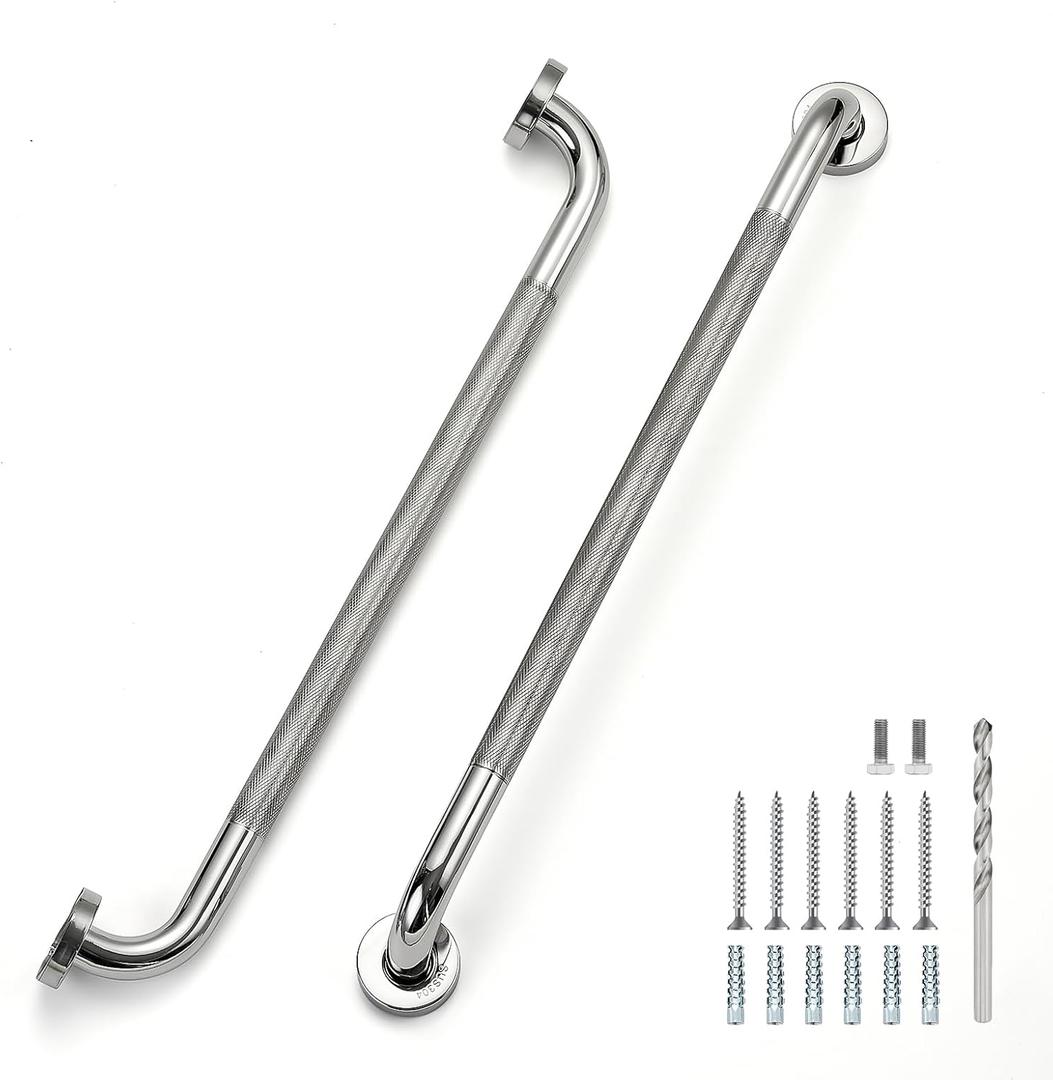 24 Inch Grab Bars for Shower, Stainless Steel Safety Handicap Grab Bars for Bathroom, Anti-Slip Shower Handle, Wall Mounted (2 Pack, Polished Nickel)
