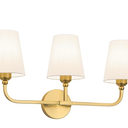 Bathroom Vanity Light, Brushed Gold Bathroom Light Fixtures, 3-Light Lighting Fixtures Over Mirror, Modern Wall Sconce with Flared White Fabric Shade, E26 Socket(ETL Listed)