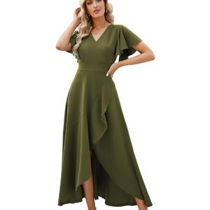 Long Black Formal Dresses for Women Gowns Evening Party Cocktail Dress,Split Elegant V Neck Wrap Ruffle Wedding Guest Dresses (Small)