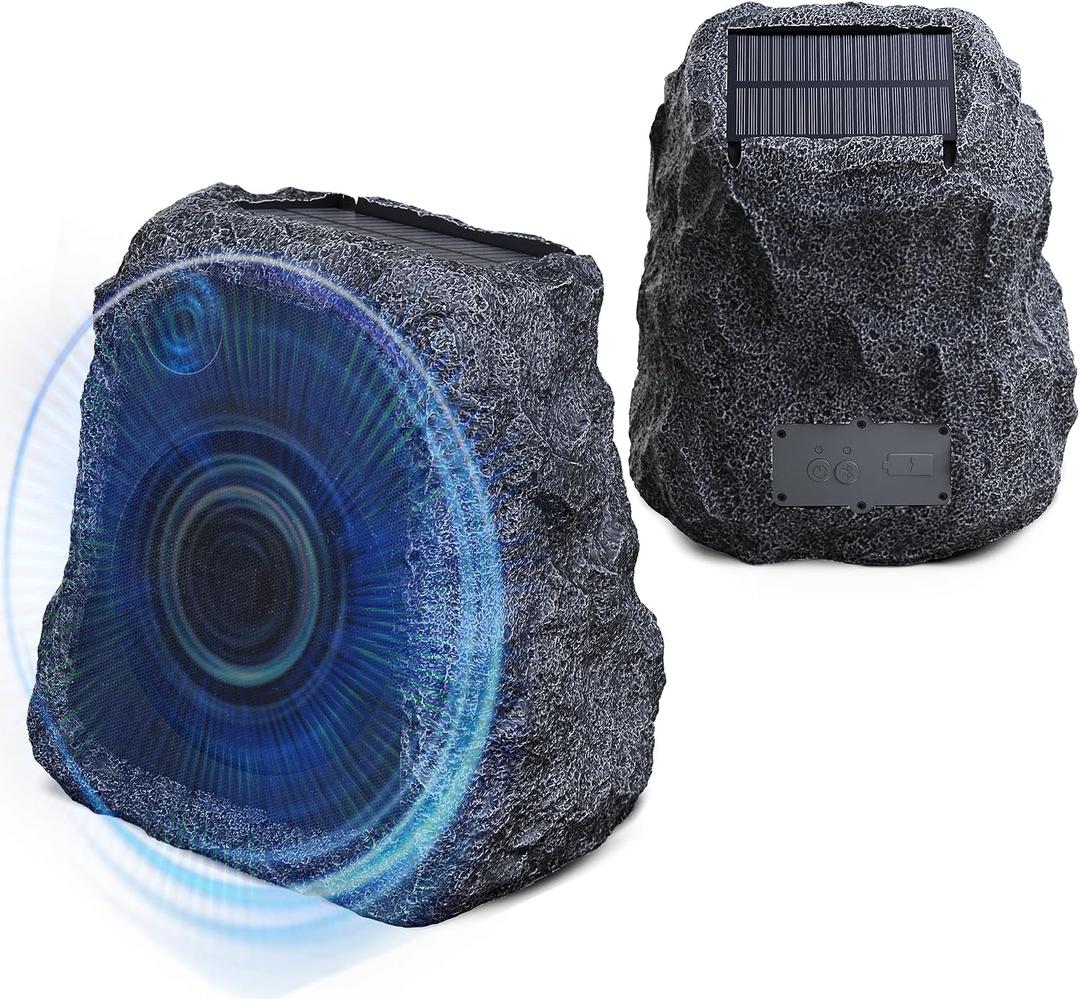 BlitzRock Outdoor Rock Speakers Wireless, 80W Total Power, Solar-Powered, Auto-Pairing for 100+ Speakers,IPX7 Waterproof, 24H Playtime for Patio Garden Party Pool, Ideal for Music Entertainers- 2 Pack