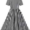 IBTOM CASTLE Women's 1950s Vertical Striped Neck Tie Vintage Button Down Cocktail Fancy Halloween Cosplay Dress (M)