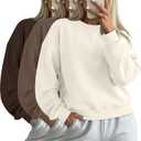 Ficerd 3 Pack Women's Cropped Sweatshirts Long Sleeve Cotton Crew Neck Pullover Tops Casual Solid Sweat Shirts (Medium, Brown, Mocha, Cream)