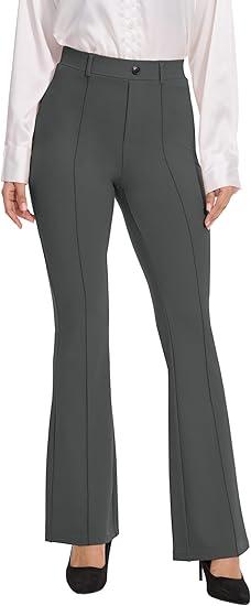 VIMPEP 27"/29"/31" Women's High Rise Pull On Bootcut Dress Pants Flare Work Yoga Pants with Pockets Business Slacks B101 XL