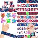 20pcs 4th of July Slap Bracelets with 18pcs Glowing Spinner Patriotic Snap Bracelet Bulk for Independence Day Party Favors of July Boys Girls Gifts Classroom Prizes