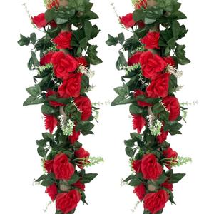 4Pcs 28Ft Red Rose Garland, Fake Flower Vines, Artificial Vine Flowers, Rose Hanging Garland for Party Wedding, Garden, Room Table, Christmas, Backdrop Wall Arch Decor